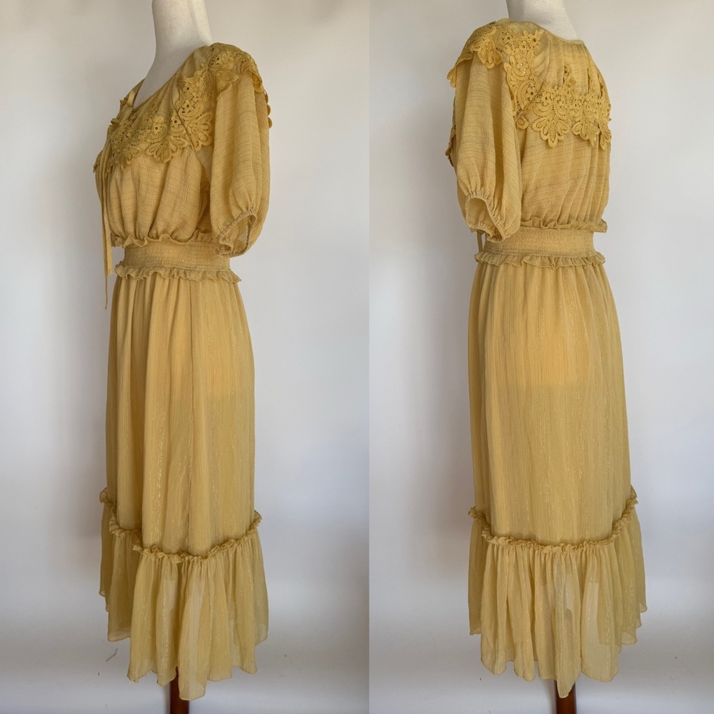 Anthropologie Moon River Cottagecore Dress Lace Midi Ruffle Milk Maid Peasant S - Picture 3 of 16